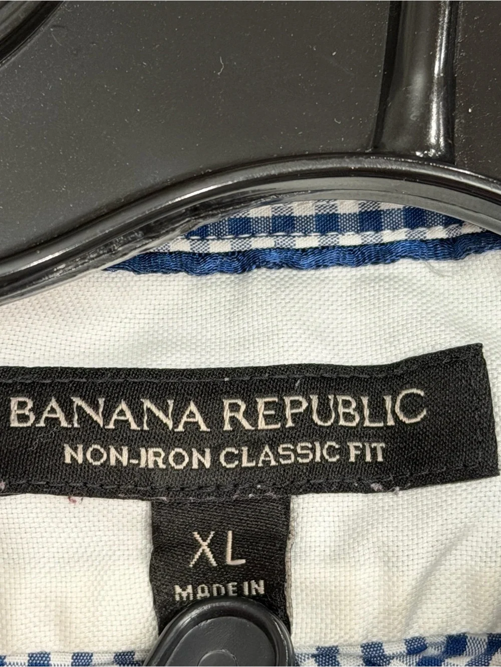 Banana Republic Navy and White Gingham Button-Up Shirt